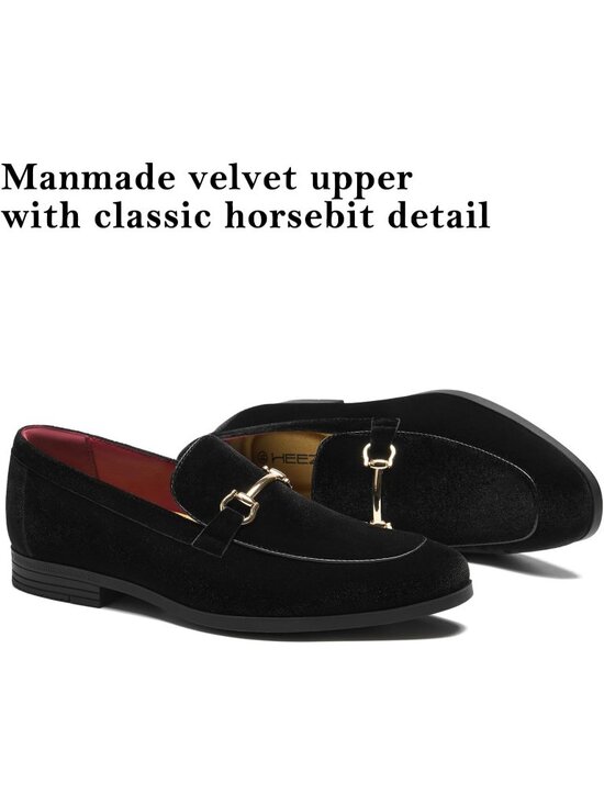 HEEZ Men\'s Black Velvet Loafers Metal Buckle Slip On Tuxedo Dress Formal Shoes